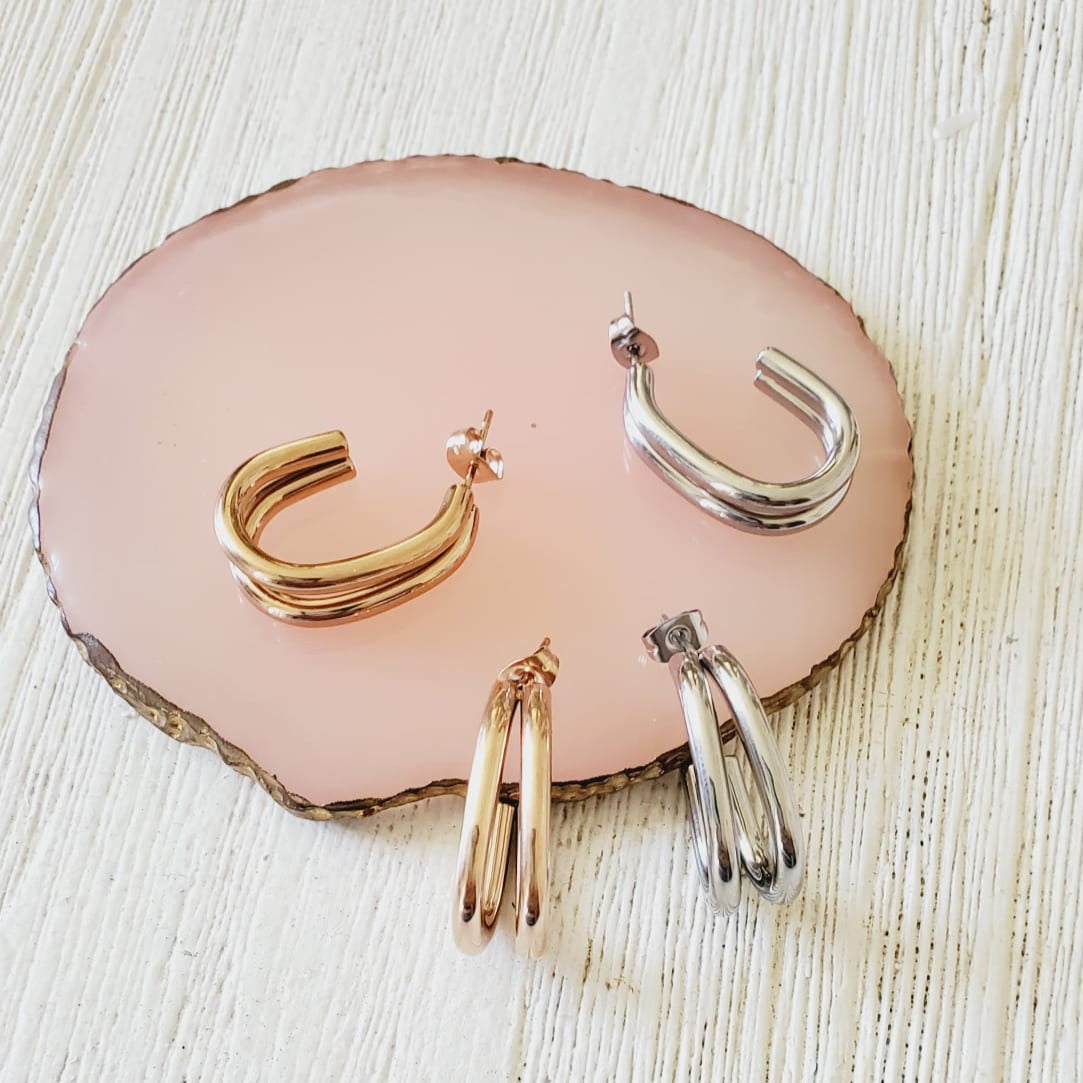 chunky earrings, thick gold hoop, gold hoop earrings, chunky gold hoop, hypoallergenic hoops, gold hoop earring, chunky hoops, small hoop earring, helloluxyjewelry, hoop earrings, croissant earrings, croissant hoops, gold filled hoops, twisted curved hoop, cuban rings, bold earrings, 18k gold earrings, water resistant earrings, rose gold earrings, silver earrings