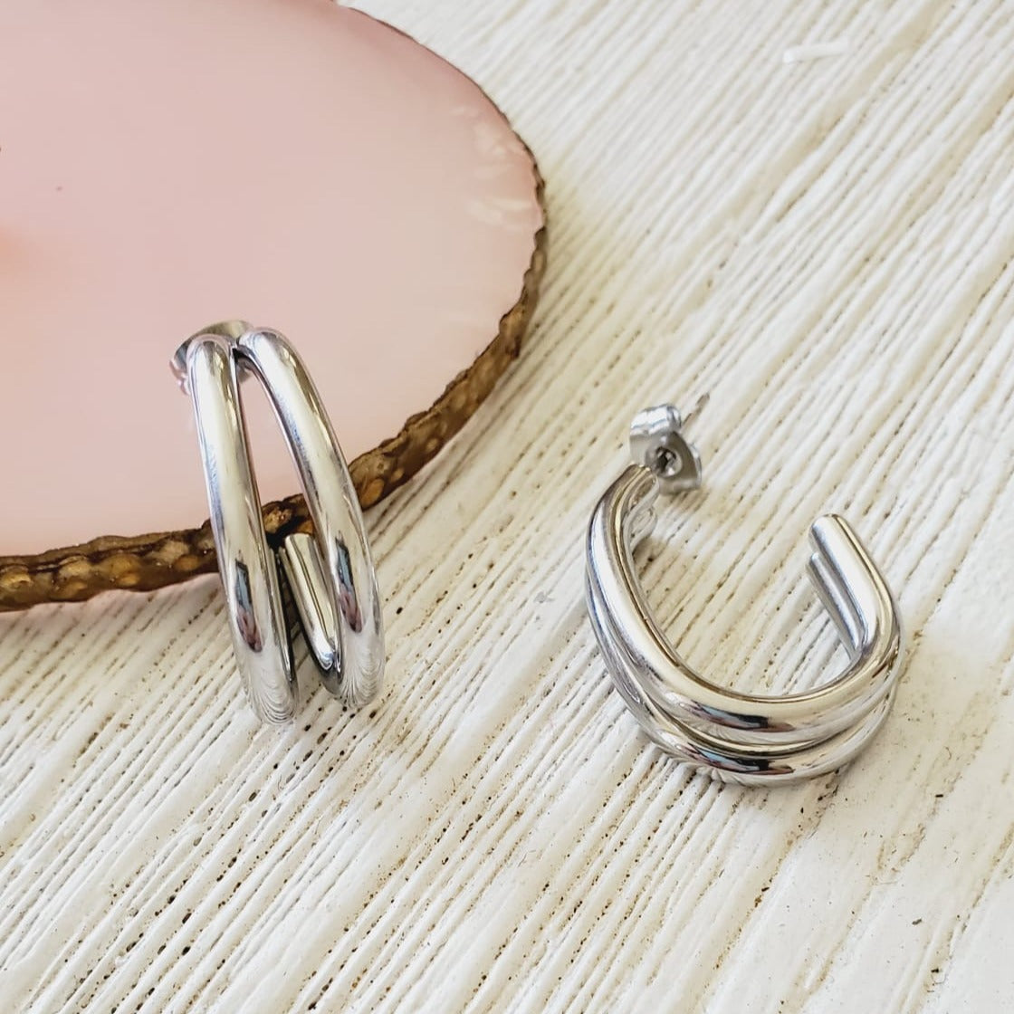 chunky earrings, thick gold hoop, gold hoop earrings, chunky gold hoop, hypoallergenic hoops, gold hoop earring, chunky hoops, small hoop earring, helloluxyjewelry, hoop earrings, croissant earrings, croissant hoops, gold filled hoops, twisted curved hoop, cuban rings, bold earrings, 18k gold earrings, water resistant earrings, silver hoops