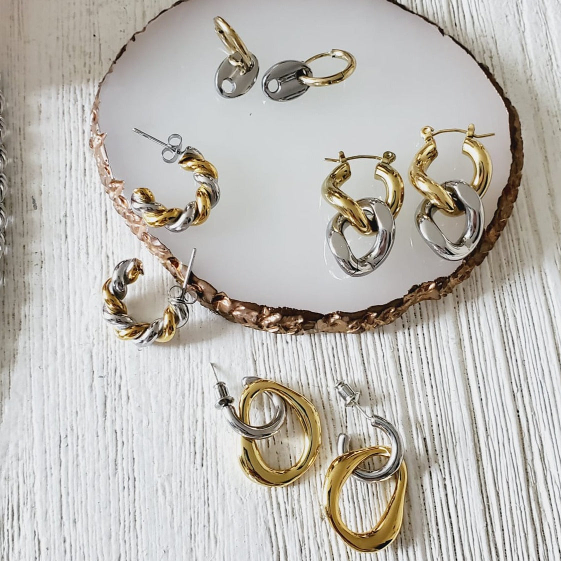 chunky earrings, thick gold hoop, gold hoop earrings, chunky gold hoop, hypoallergenic hoops, gold hoop earring, chunky hoops, small hoop earring, helloluxyjewelry, hoop earrings, croissant earrings, croissant hoops, gold filled hoops, twisted curved hoop, cuban rings, bold earrings, 18k gold earrings, water resistant earrings, double tone hoops, double tone earrings