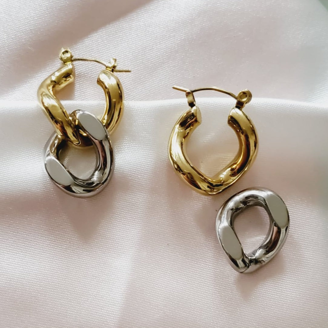 chunky earrings, thick gold hoop, gold hoop earrings, chunky gold hoop, hypoallergenic hoops, gold hoop earring, chunky hoops, small hoop earring, helloluxyjewelry, hoop earrings, croissant earrings, croissant hoops, gold filled hoops, twisted curved hoop, cuban rings, bold earrings, 18k gold earrings, water resistant earrings, double tone hoops, double tone earrings