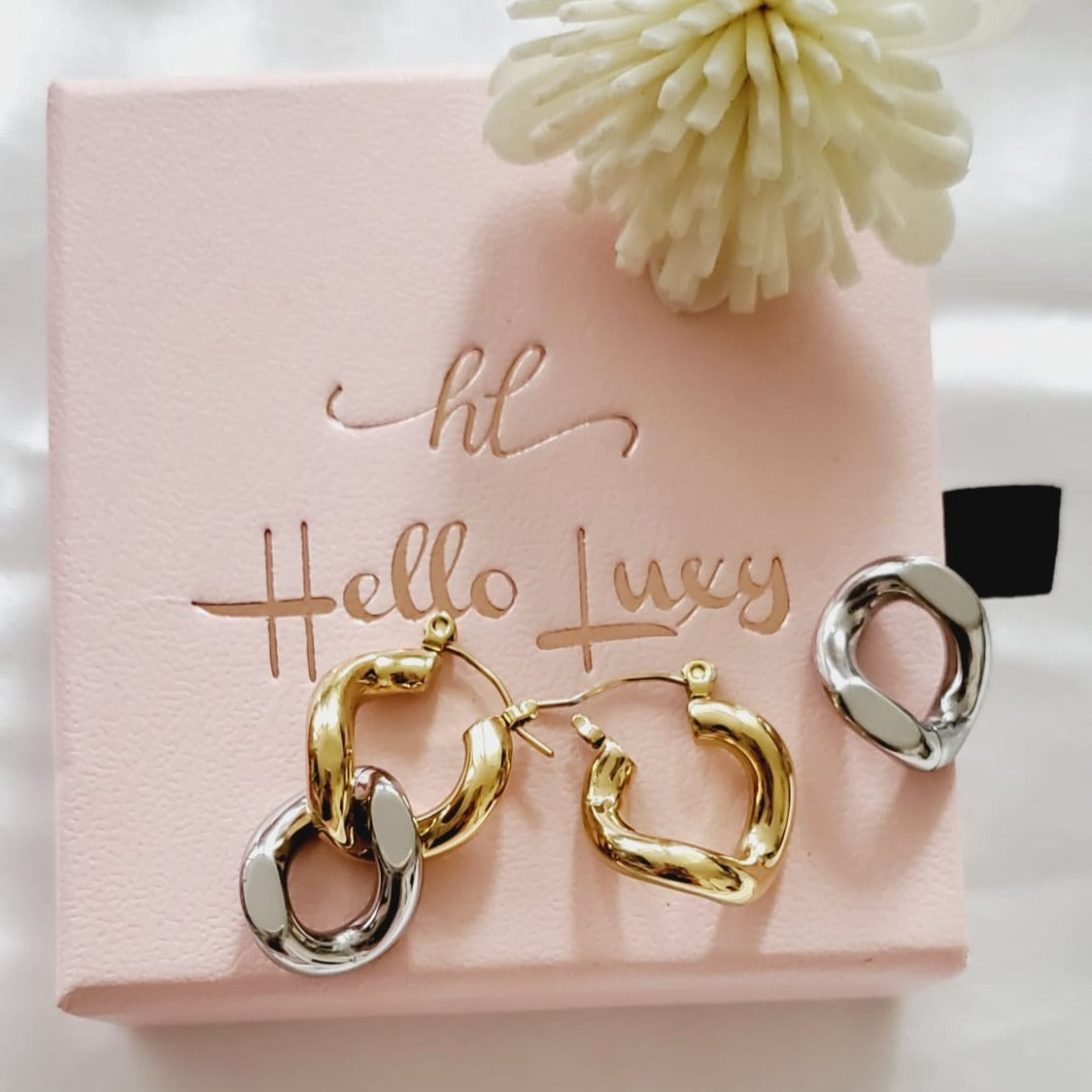 chunky earrings, thick gold hoop, gold hoop earrings, chunky gold hoop, hypoallergenic hoops, gold hoop earring, chunky hoops, small hoop earring, helloluxyjewelry, hoop earrings, croissant earrings, croissant hoops, gold filled hoops, twisted curved hoop, cuban rings, bold earrings, 18k gold earrings, water resistant earrings, double tone hoops, double tone earrings