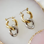 chunky earrings, thick gold hoop, gold hoop earrings, chunky gold hoop, hypoallergenic hoops, gold hoop earring, chunky hoops, small hoop earring, helloluxyjewelry, hoop earrings, croissant earrings, croissant hoops, gold filled hoops, twisted curved hoop, cuban rings, bold earrings, 18k gold earrings, water resistant earrings, double tone hoops, double tone earrings