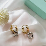 chunky earrings, thick gold hoop, gold hoop earrings, chunky gold hoop, hypoallergenic hoops, gold hoop earring, chunky hoops, small hoop earring, helloluxyjewelry, hoop earrings, croissant earrings, croissant hoops, gold filled hoops, twisted curved hoop, cuban rings, bold earrings, 18k gold earrings, water resistant earrings, double tone hoops, double tone earrings