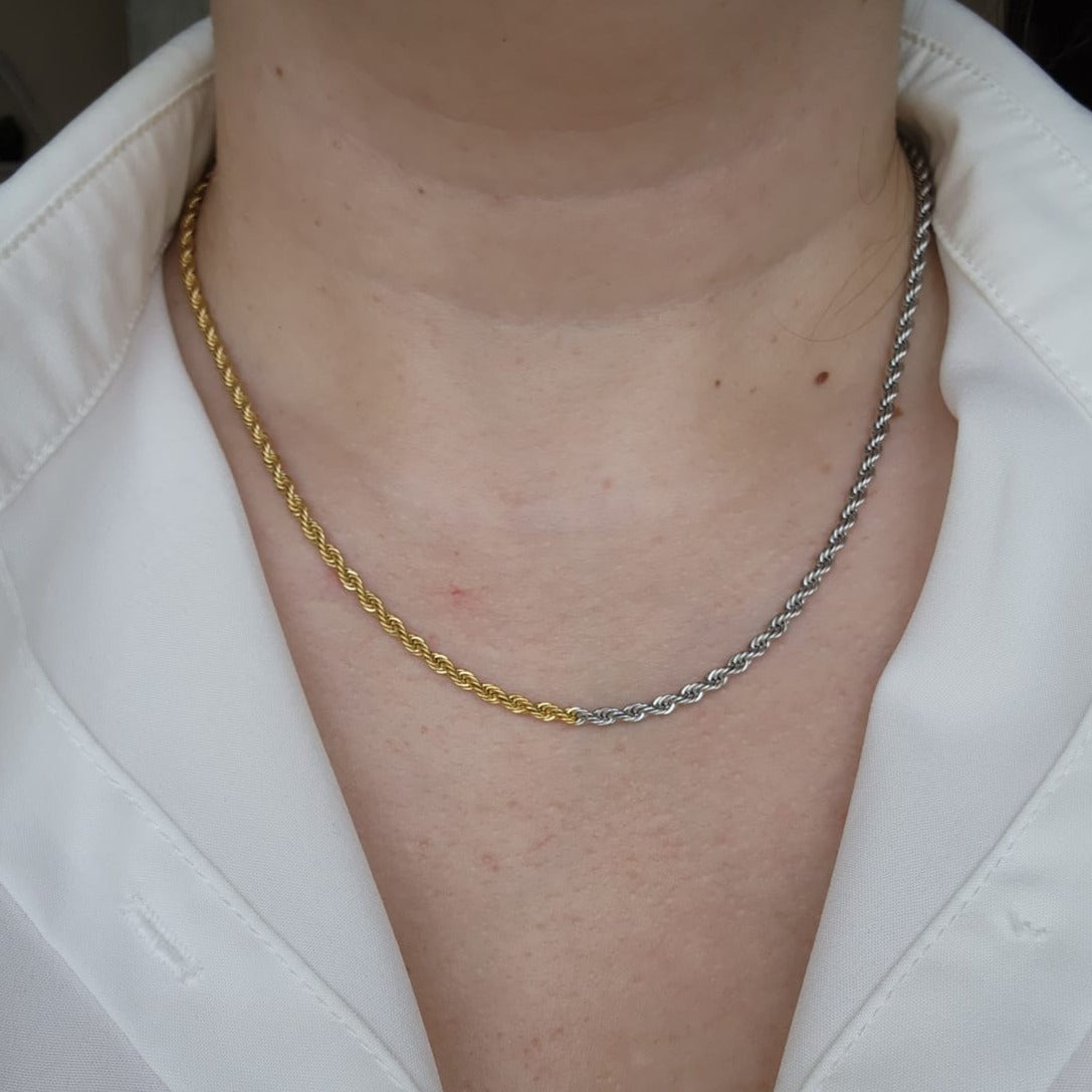 Double tone Necklace, 18k Gold Plated Necklace, Gold and Silver Herringbone Necklace, Herringbone gold Necklace, Herringbone Silver Necklace, Hello Luxy Jewelry, Ellie Vail Jewelry, The Views and Co Jewelry, Hey Harper Jewelry, Water Resistant Necklace, Water Resistant Jewelry, Tarnish Free Jewelry, Gift for wife
