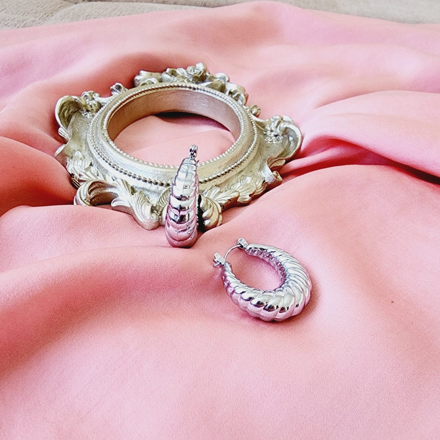 Twisted Silver Earrings, Silver Earrings, Silver Hoops, Scallop Silver Earrings, Waterproof earrings, Water resistant silver earrings, chunky silver hoops, chunky silver twisted earrings, Bold silver earrings, bold silver twisted hoops, gift for her, hypoallergenic silver earrings, hypoallergenic silver hoops, jewelry for daughter