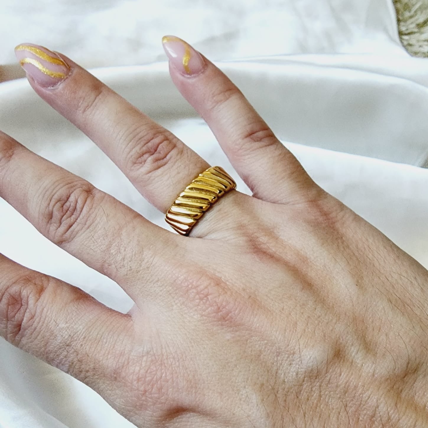 wide chunky ring, Water Resistant classy rings, Water Resistant simple rings, sweat resistant jewelry, water resistant minimalist jewelry, minimalist rings, promise gold rings, waterproof rings, stainless steel rings, 18k gold plated simple rings, 18k gold plated classy rings, 18k gold filled rings, 18k gold filled classy rings, gold vintage rings, tarnish free rings, stackable rings, gold stackable rings, tarnish free jewelry, dainty abstract rings, dainty chunky rings, Sunburst Circular ring