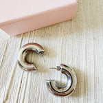 chunky cuban earrings, chunky drop earrings, chunky earrings, thick gold hoop, gold hoop earrings, chunky gold hoop, hypoallergenic hoops, gold hoop earring, chunky hoops, small hoop earring, helloluxyjewelry, hoop earrings, croissant earrings, croissant hoops, gold filled hoops, twisted curved hoop, cuban rings, bold earrings, 18k gold earrings, water resistant earrings, water resistance jewelry