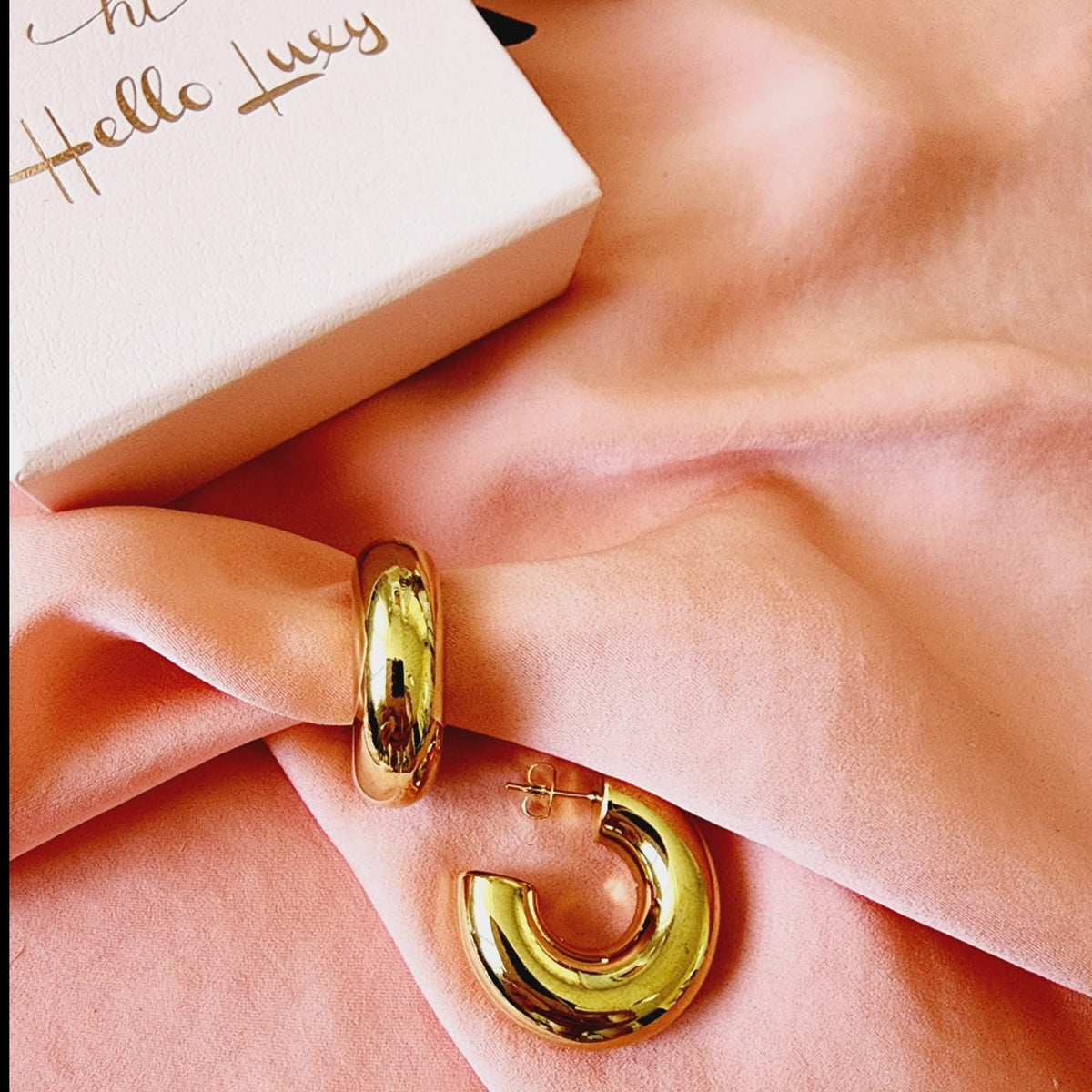 chunky cuban earrings, chunky drop earrings, chunky earrings, thick gold hoop, gold hoop earrings, chunky gold hoop, hypoallergenic hoops, gold hoop earring, chunky hoops, small hoop earring, helloluxyjewelry, hoop earrings, croissant earrings, croissant hoops, gold filled hoops, twisted curved hoop, cuban rings, bold earrings, 18k gold earrings, water resistant earrings, water resistance jewelry