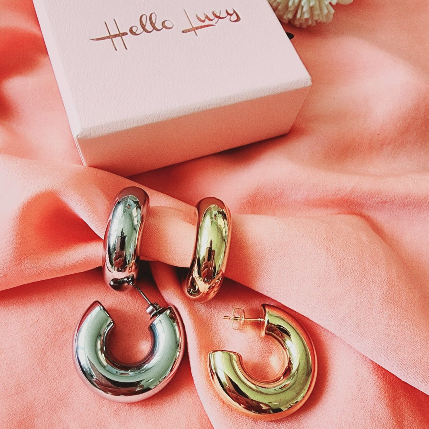 chunky cuban earrings, chunky drop earrings, chunky earrings, thick gold hoop, gold hoop earrings, chunky gold hoop, hypoallergenic hoops, gold hoop earring, chunky hoops, small hoop earring, helloluxyjewelry, hoop earrings, croissant earrings, croissant hoops, gold filled hoops, twisted curved hoop, cuban rings, bold earrings, 18k gold earrings, water resistant earrings, water resistance jewelry