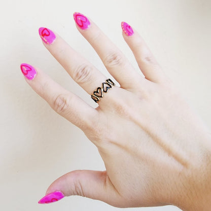 black heart ring, adjustable black ring, adjustable heart ring, unique style, heart jewelry, statement ring, heart ring, chunky heart ring, promise ring, bold heart ring, valentine gift, jewelry gift for valentines, love ring, love jewelry, gift for wife, gift for friend, friendship gifts, self love ring, amor propio anillo, anillo de corazon, waterproof ring, waterproof jewelry, timeless jewelry, timeless ring, gift for girlfriend, soulmate ring, classy ring, dainty ring, everyday ring, must have ring