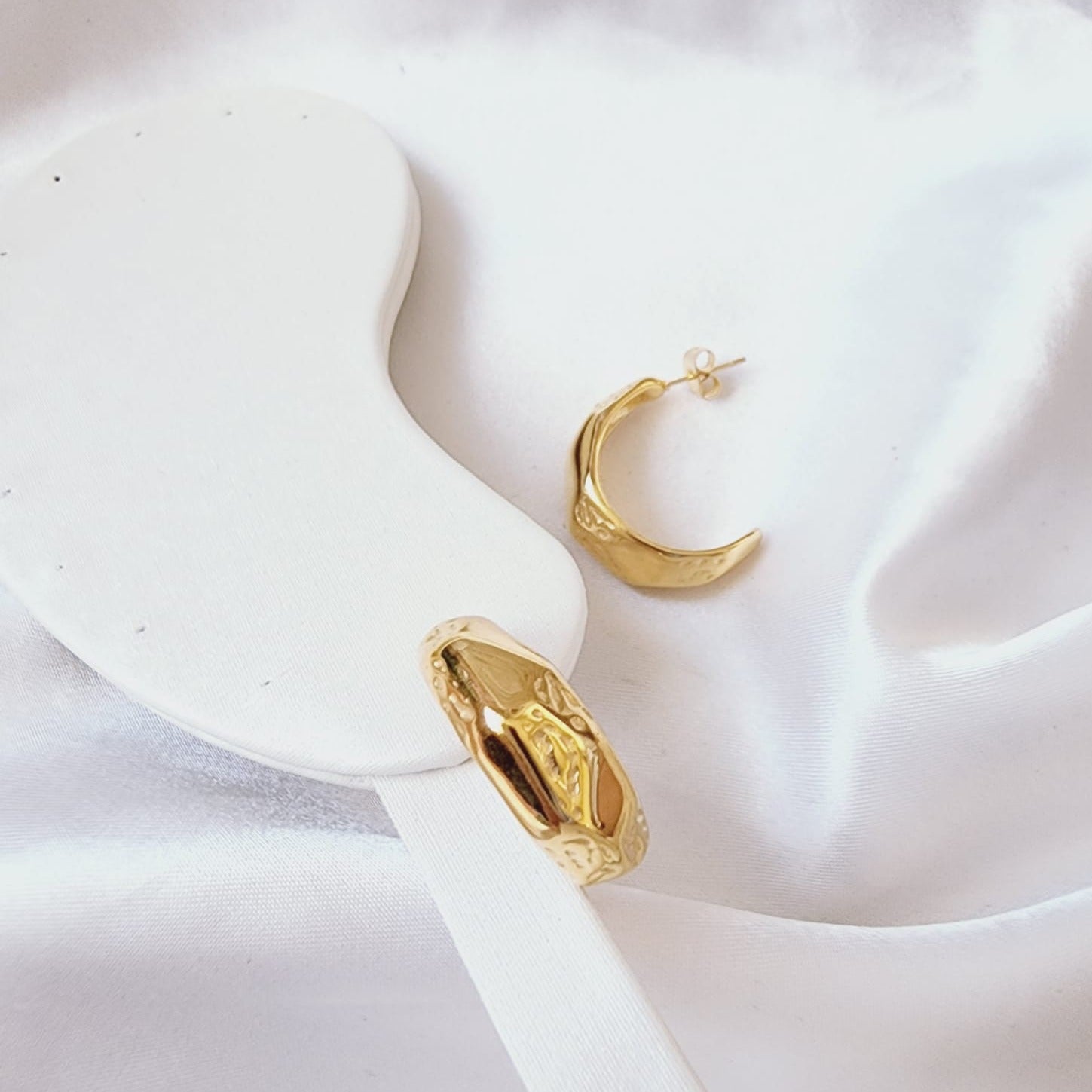 Abstract Midi Vintage hoops, half moon Vintage hoops, hypoallergenic earrings, Dainty Gold Vintage studs, 18k gold plated earrings, Waterproof earrings, Silver and gold, Durable earrings, Elegant earrings, Timeless design, aesthetic earrings, timeless earrings, Fashion accessories, Stylish jewelry, stylish earrings, Versatile jewelry, Special occasion jewelry, Everyday earrings, Premium quality studs, Affordable luxury, Hypoallergenic earrings waterproof earrings, water resistant earrings, gold studs