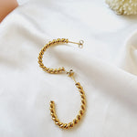 hypoallergenic earrings, twisted earrings, C shape twisted earrings, twisted hoops, waterproof earrings, water resistant earrings, twisted earrings gold, spiral twist earrings,  double twist earrings, double twist hoop earrings, tiny twist earrings,  twist stud earrings, small twisted gold hoop earrings,  twisted gold hoops 14k, Croissant Earrings Waterproof 