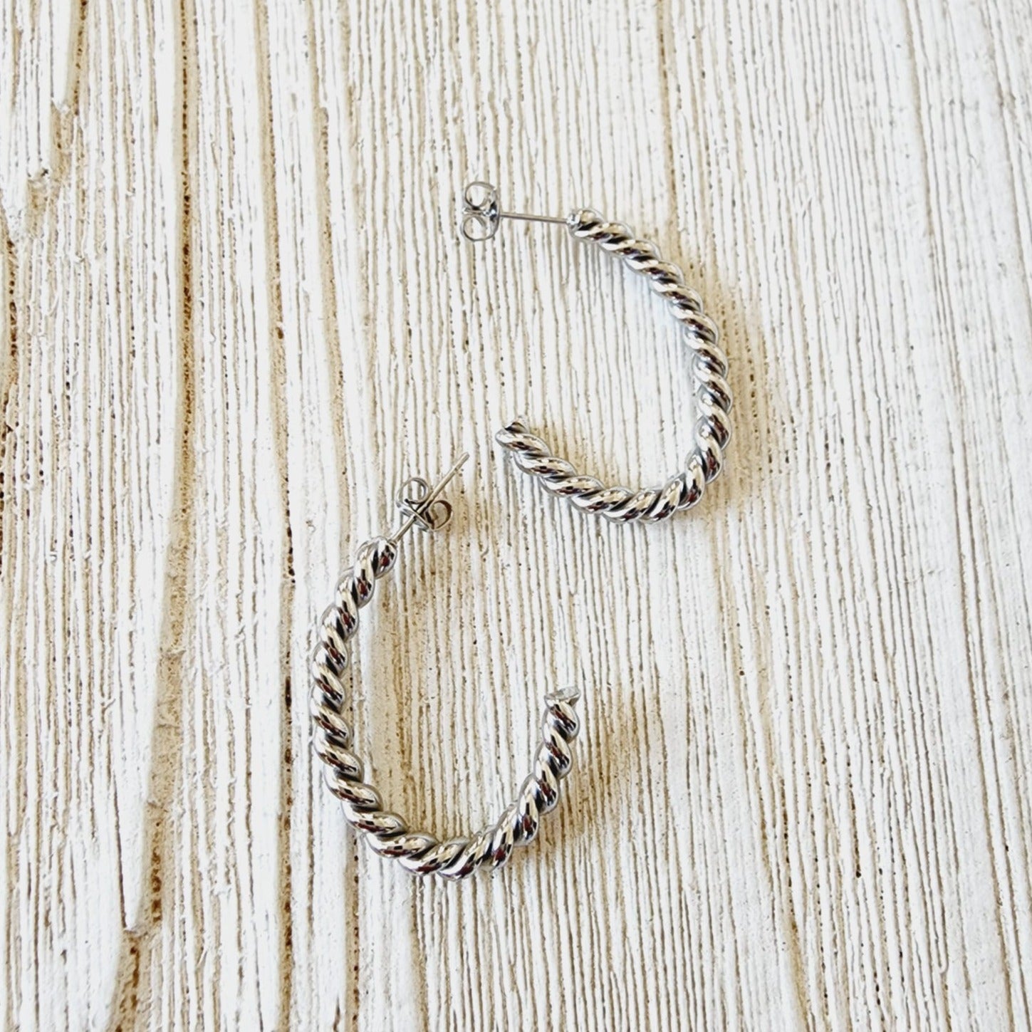 hypoallergenic earrings, twisted earrings, C shape twisted earrings, twisted hoops, waterproof earrings, water resistant earrings, twisted earrings gold, spiral twist earrings,  double twist earrings, double twist hoop earrings, tiny twist earrings,  twist stud earrings, small twisted gold hoop earrings,  twisted gold hoops 14k, Croissant Earrings Waterproof 