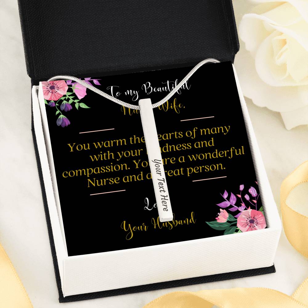 Personalized 4 Side Bar Necklace for Nurse Wife