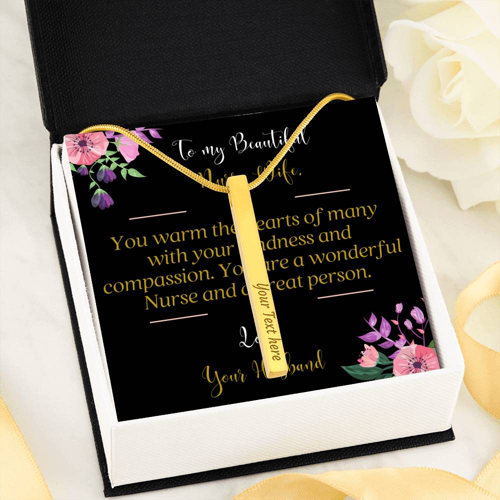 Personalized 4 Side Bar Necklace for Nurse Wife