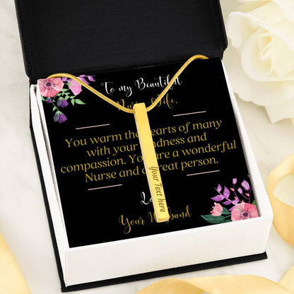 Personalized 4 Side Bar Necklace for Nurse Wife