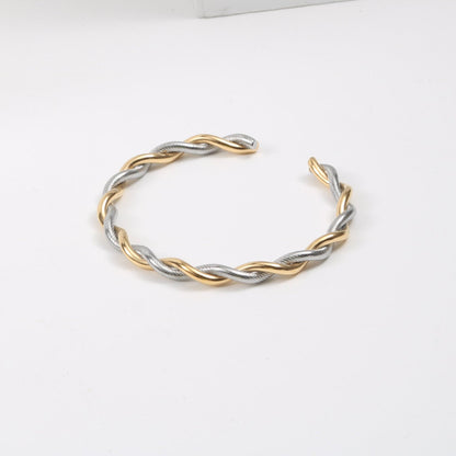 Double tone bangle, double tone bracelet, 18k gold plated bangle, 18k gold plated bracelet, 18k gold plated jewelry, water resistant jewelry, water resistant bracelet, birthday gift for her, ellie vail jewelryd, hello luxy jewelry, hey harper jewelry, the views and co jewelry